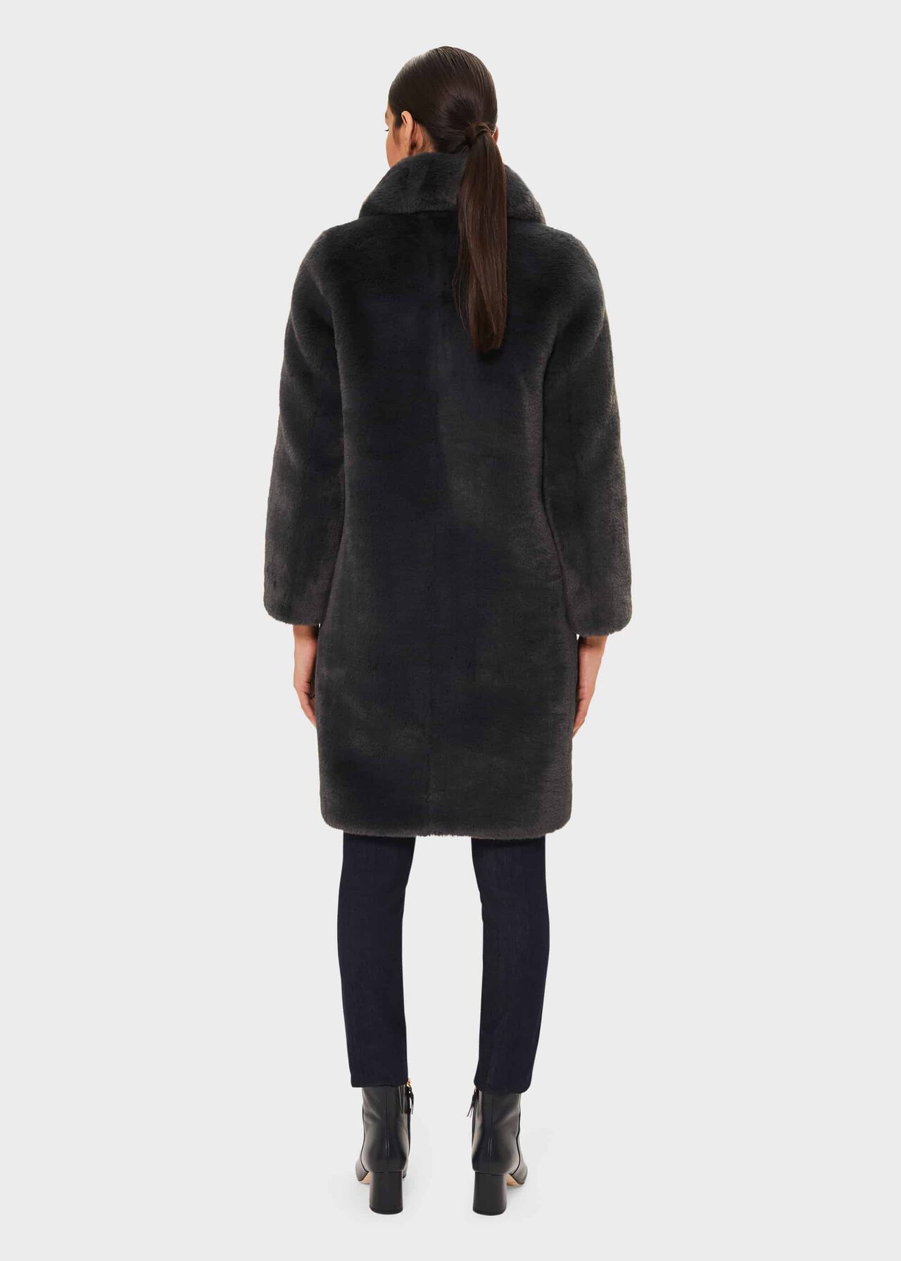 Georgia Faux Fur Collar Coat, Charcoal, hi-res