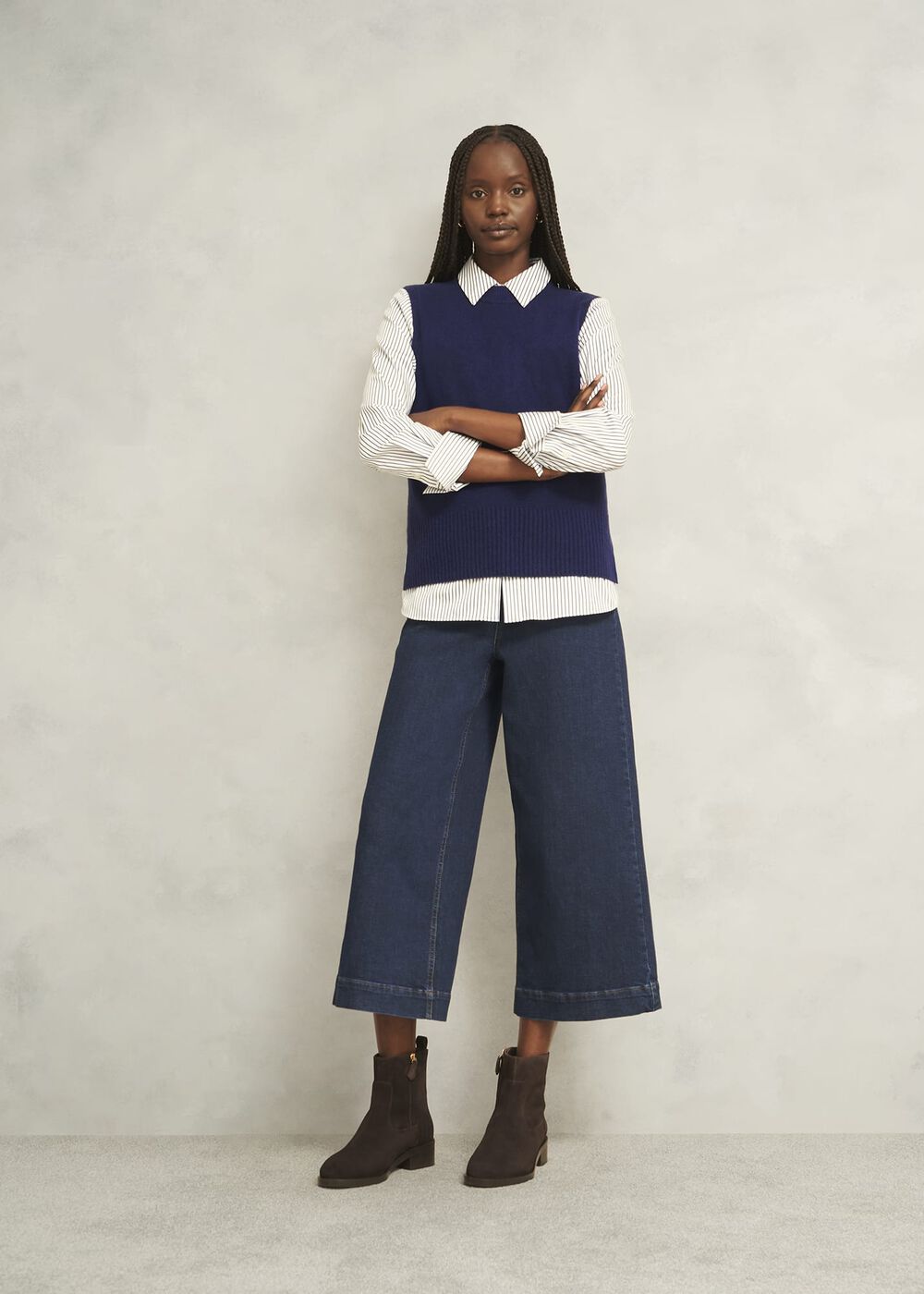 Navy Ruby Crew Neck Layering Knitted Vest, True Navy, hi-res