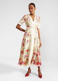 Petite Aurelia Floral Silk Dress, Cream Multi, hi-res