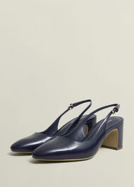 Lily Leather Slingbacks, Midnight Navy, hi-res