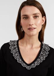 Mariella Cotton Broderie Top, Black, hi-res