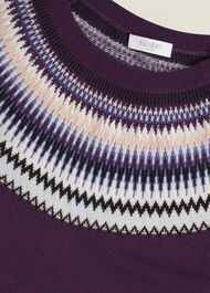 Purple Greta Wool Blend Fairisle Crew Neck Sweater, Vibrant Purple, hi-res