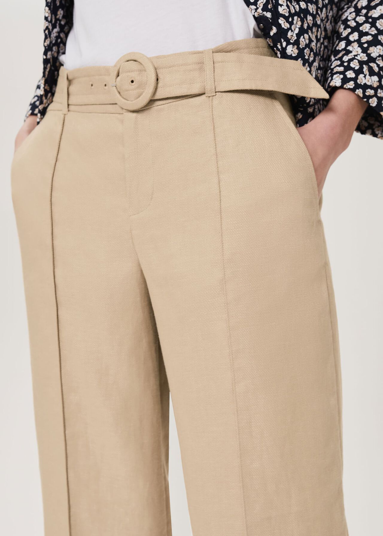 Kiera Linen Belted Pants, Sand, hi-res