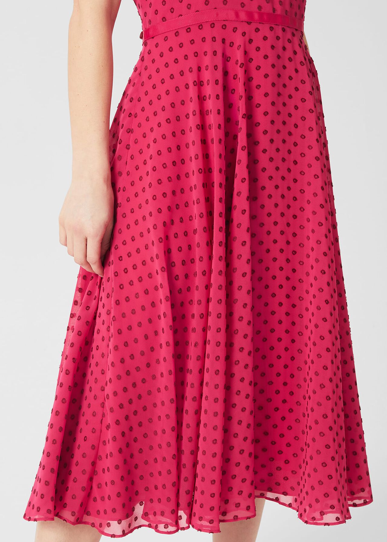 Petite Della Spot Fit And Flare Dress, Fuchsia Pink, hi-res