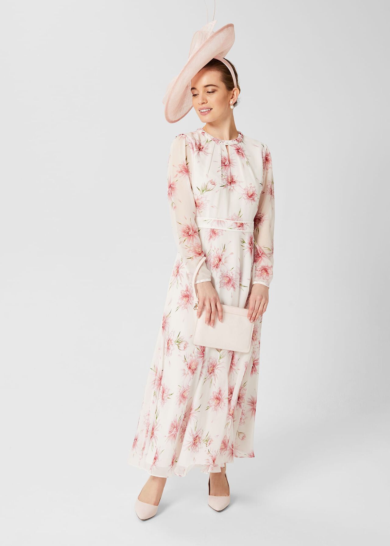 Petite Rosabella Silk Floral Midi Dress, Ivory Multi, hi-res