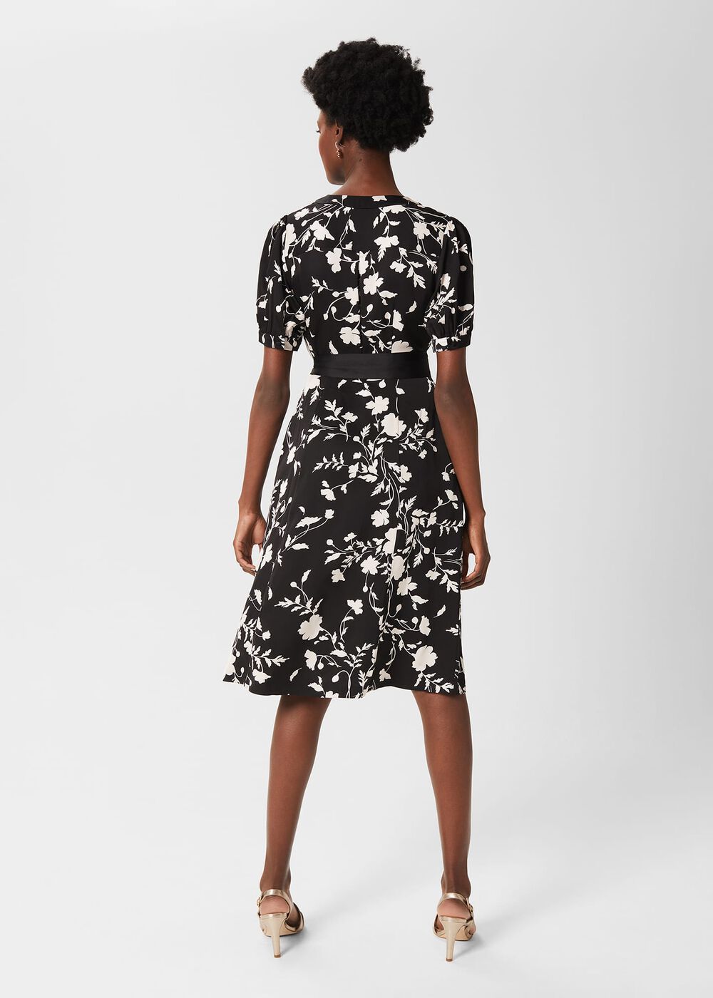 Indah Satin Floral Fit And Flare Dress, Black Cream, hi-res