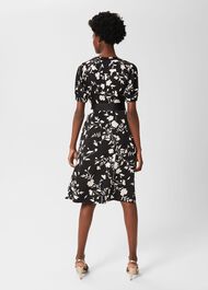 Indah Satin Floral Fit And Flare Dress, Black Cream, hi-res