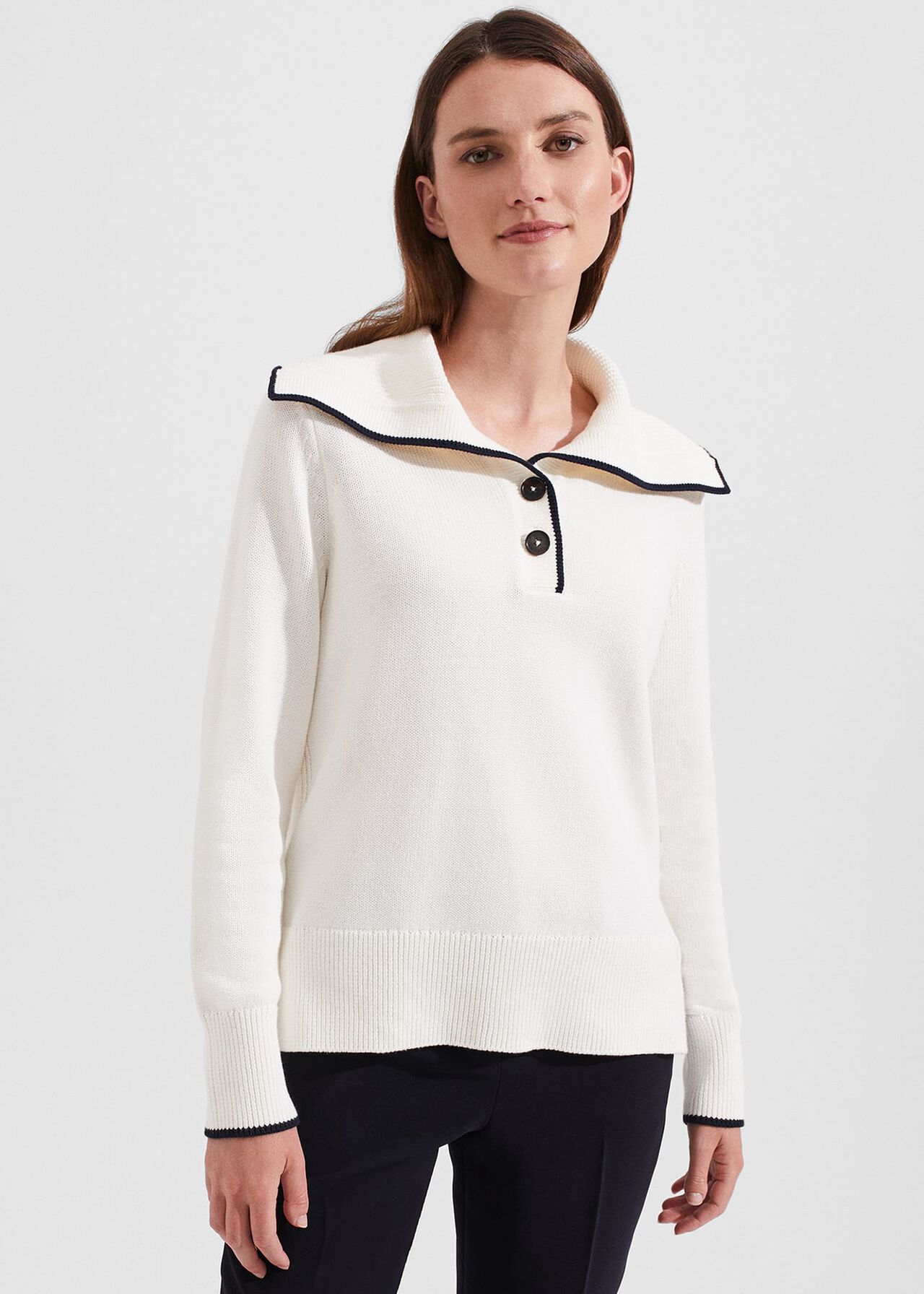 Martha Cotton Jumper, Ivory Navy, hi-res