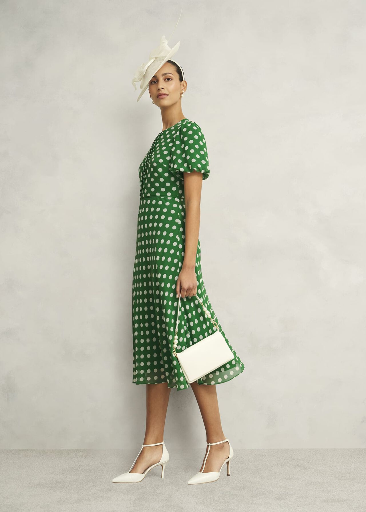 Dorothy Spot Dress, Green Ivory, hi-res