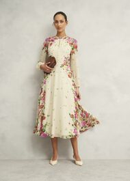 Eva Floral Silk Dress, Cream Multi, hi-res