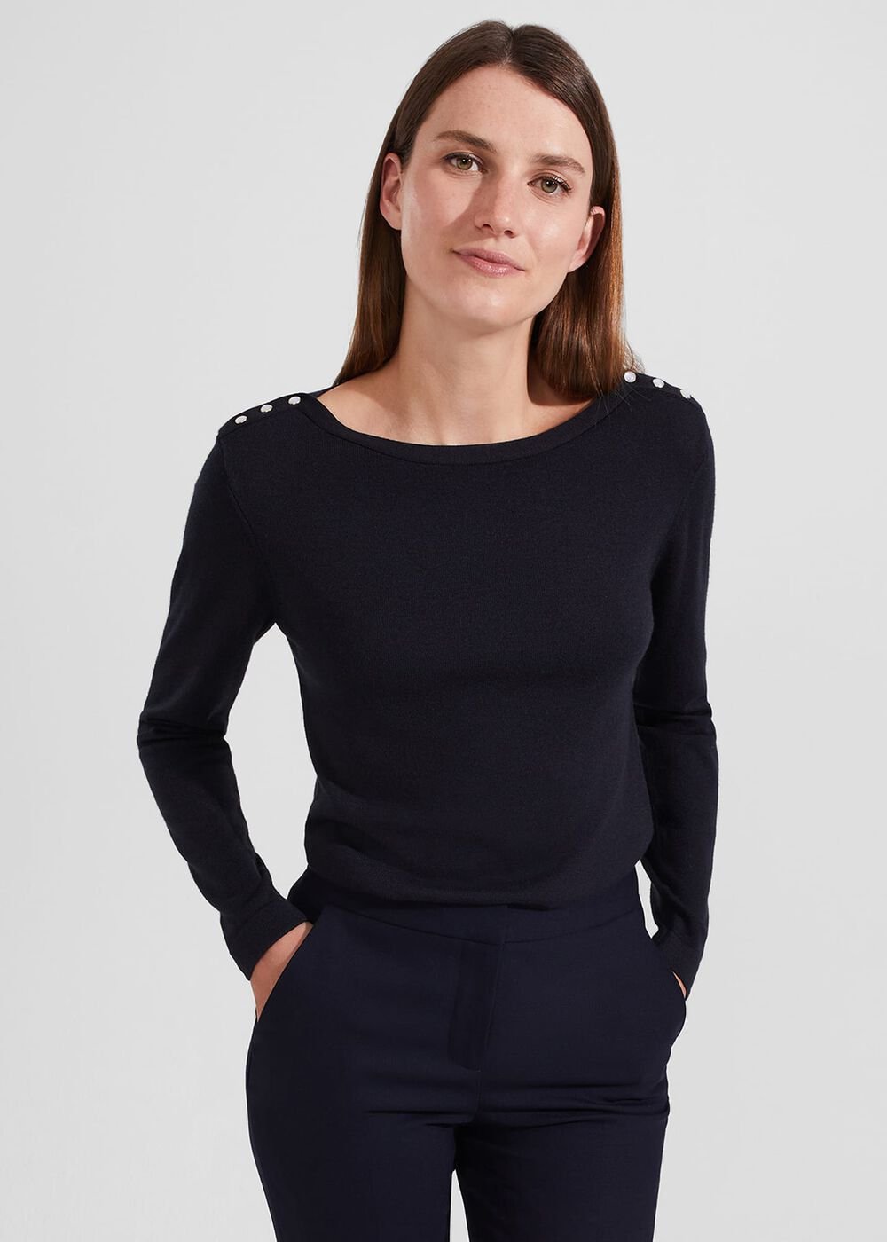 Petula Jumper With Wool, Hobbs Navy, hi-res