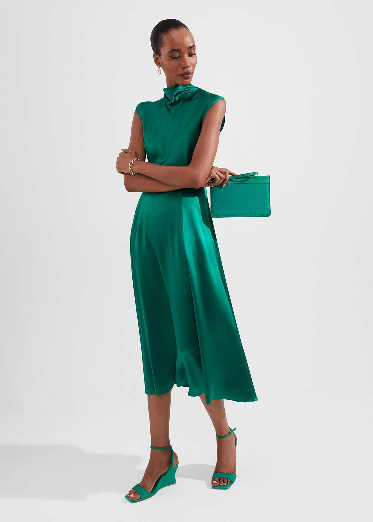 Charlize Silk Dress, Meadow Green, hi-res