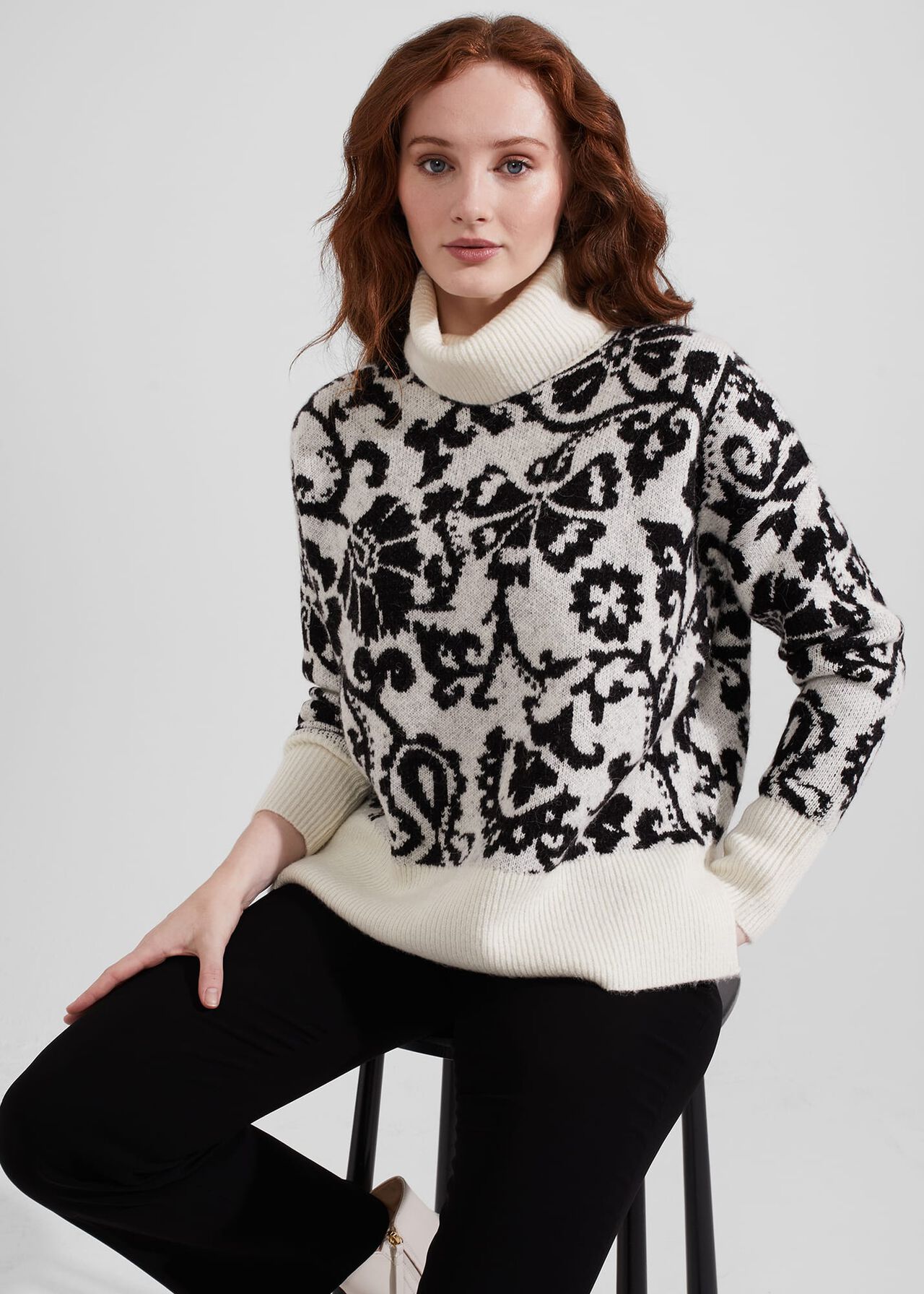 Kyra Jacquard Jumper, Ivory Black, hi-res