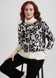 Kyra Jacquard Jumper, Ivory Black, hi-res