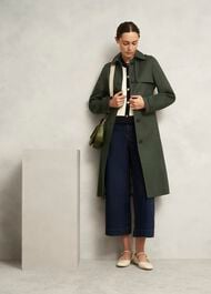 Hallie Shower Resistant Trench Coat, Woodland Green, hi-res
