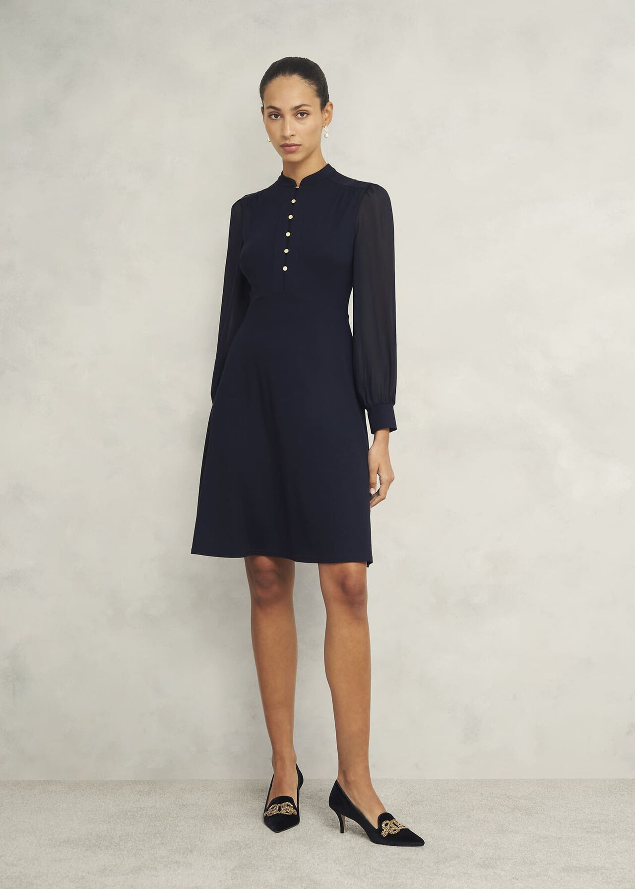 Liberty Jersey Dress, Hobbs Navy, hi-res