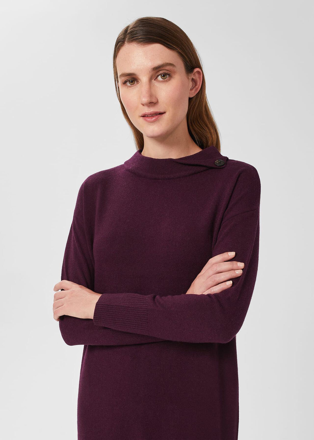 Talia Knitted Dress With Cashmere, Dark Plum, hi-res