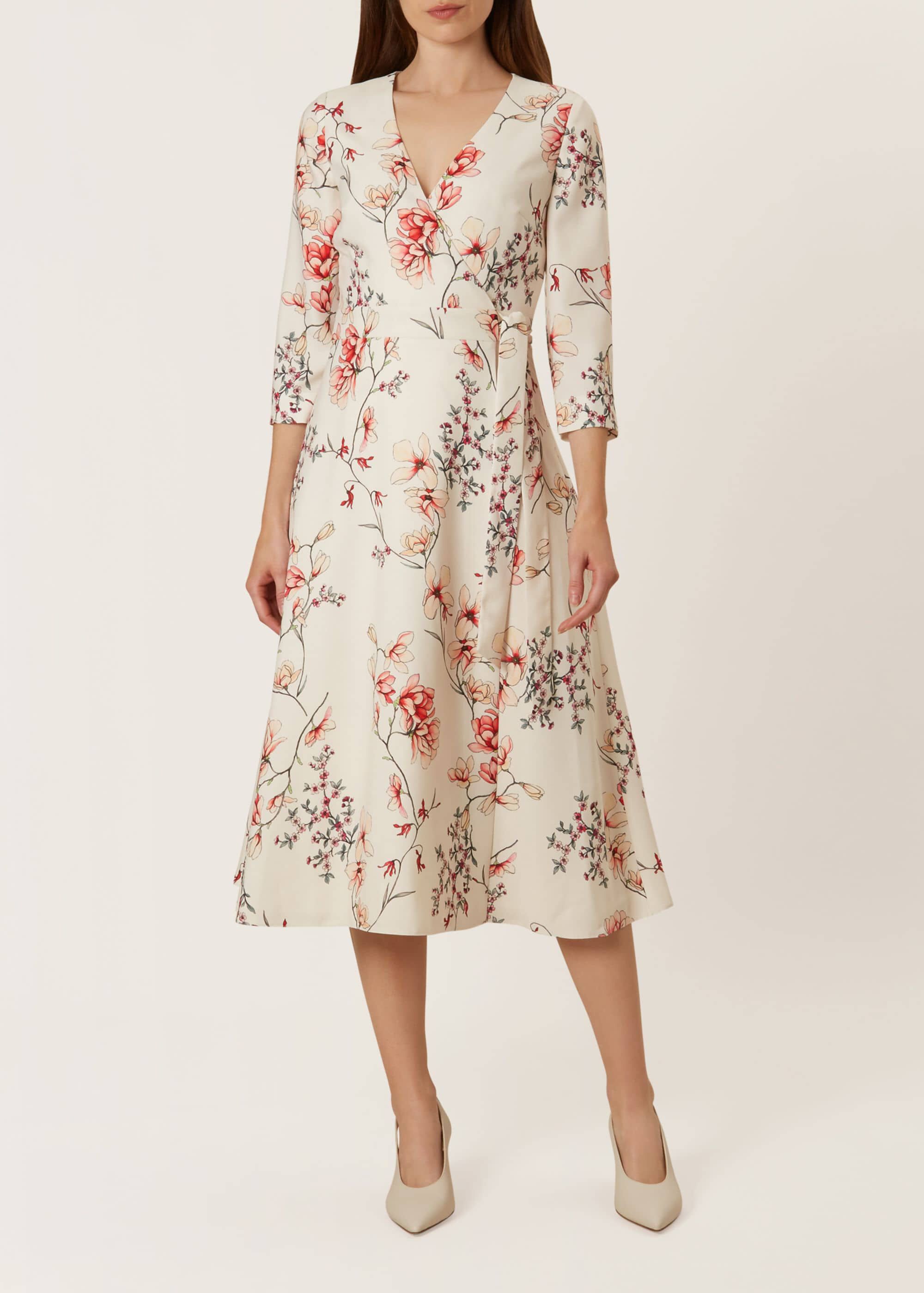 Hobbs Floral Catherine Dress Midi Wrap Dress 3/4 Sleeve | eBay