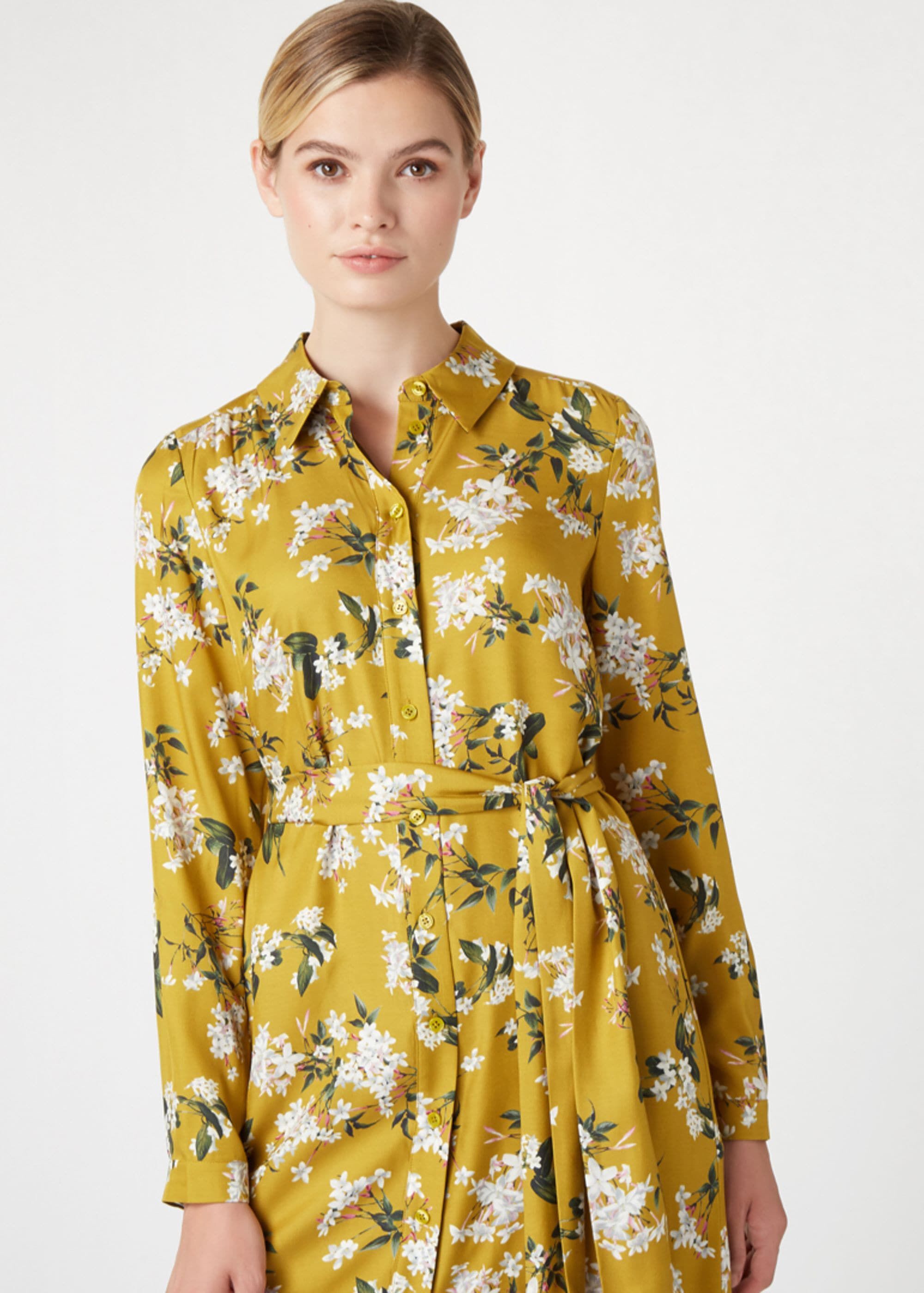Hobbs Floral Silk Blend Jasmine Shirt Dress Midi Shirt Dress Long Sleeve Ebay 