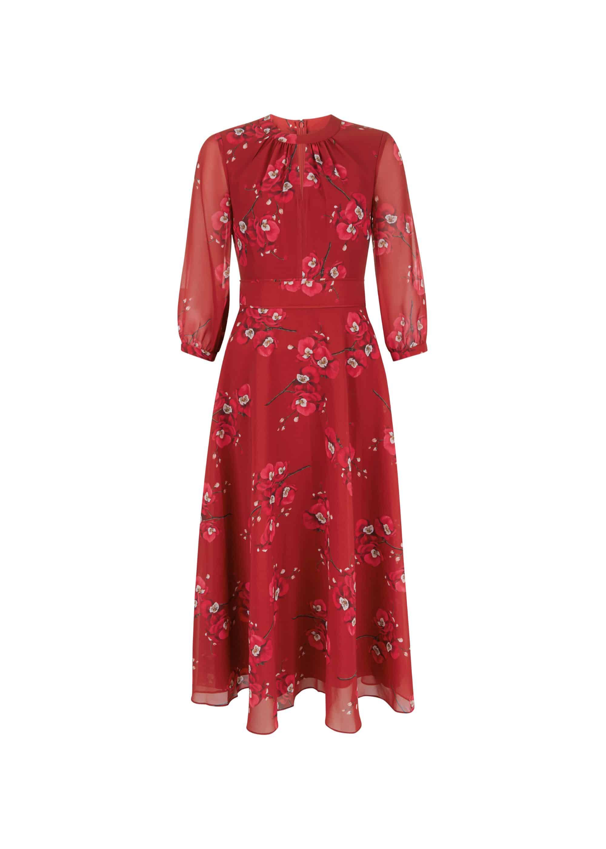 HOBBS Ladies Red Burgundy Aida Jersey V Neck Long Sleeve Dress Size UK8 NEW