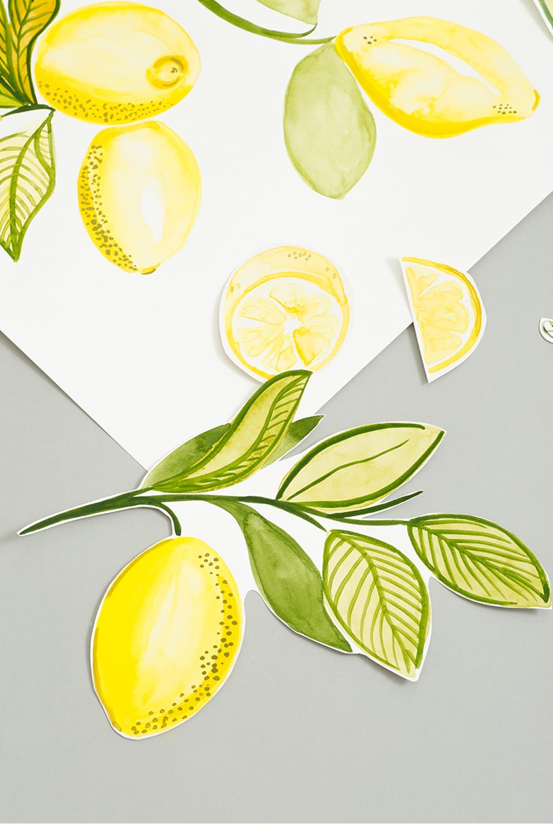 Photograph showing the hand-painted designs of Hobbs exclusive lemon print.