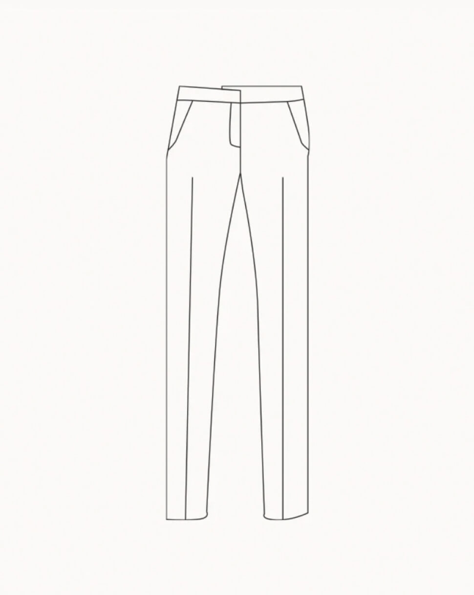 Sketch showing the silhouette of slim fit trousers.