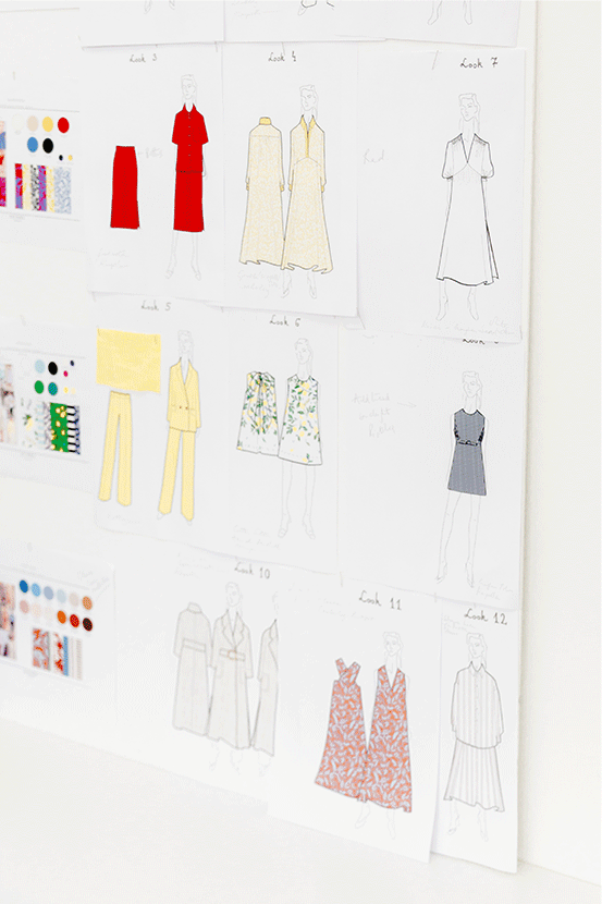 Image showing a moodboard of designs, sketches and prints from the Hobbs SS21 collection.
