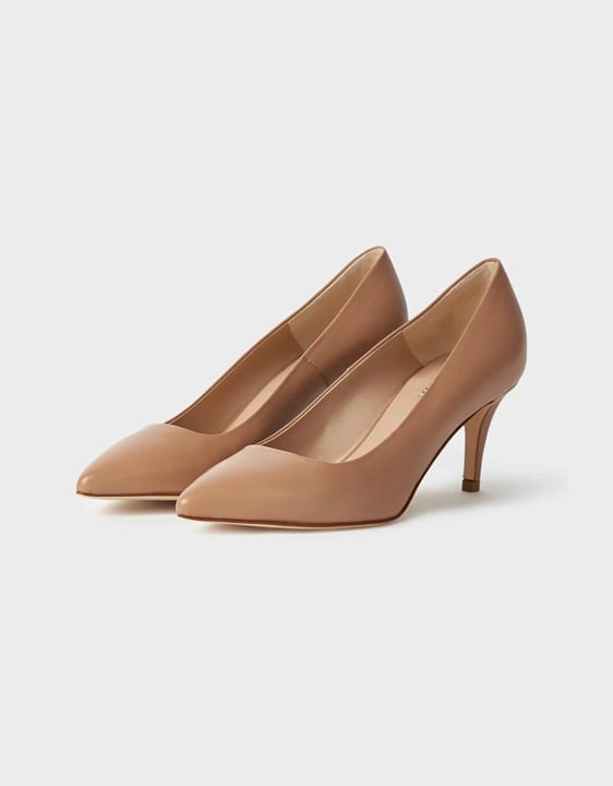 Nude court shoes by Hobbs. Choose mid heels for maximum comfort, a capsule wardrobe staple to pair with dresses and trousers.