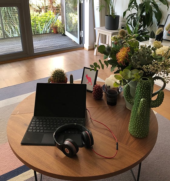 Algy's home office set up surronded by plants. 