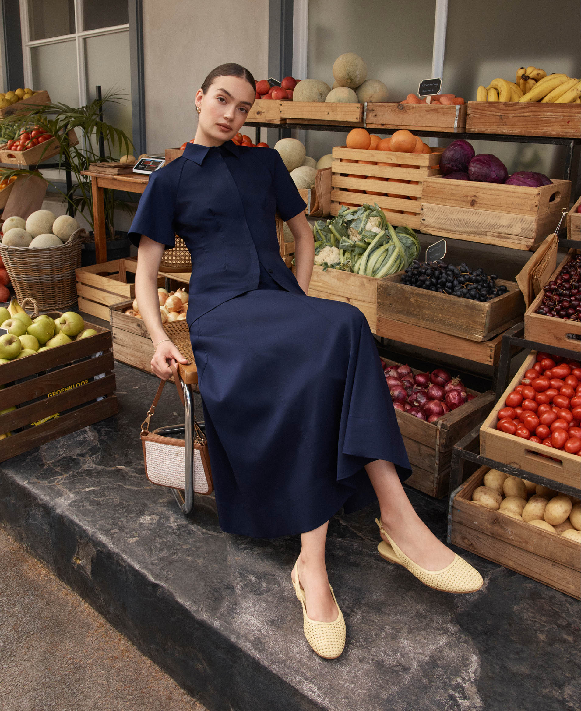 A woman wearing Hobbs cotton co-ords.