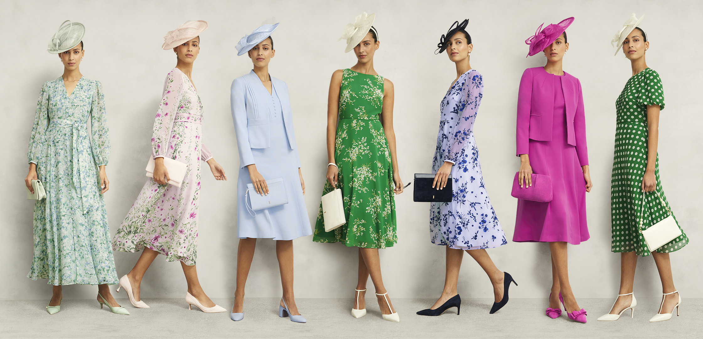 A gallery of models wearing Hobbs occasion outfits.
