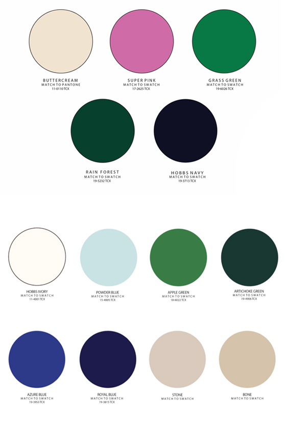 Image showing a colour palette of pink, green and blue featured throughout Hobbs' pre-season collection. 