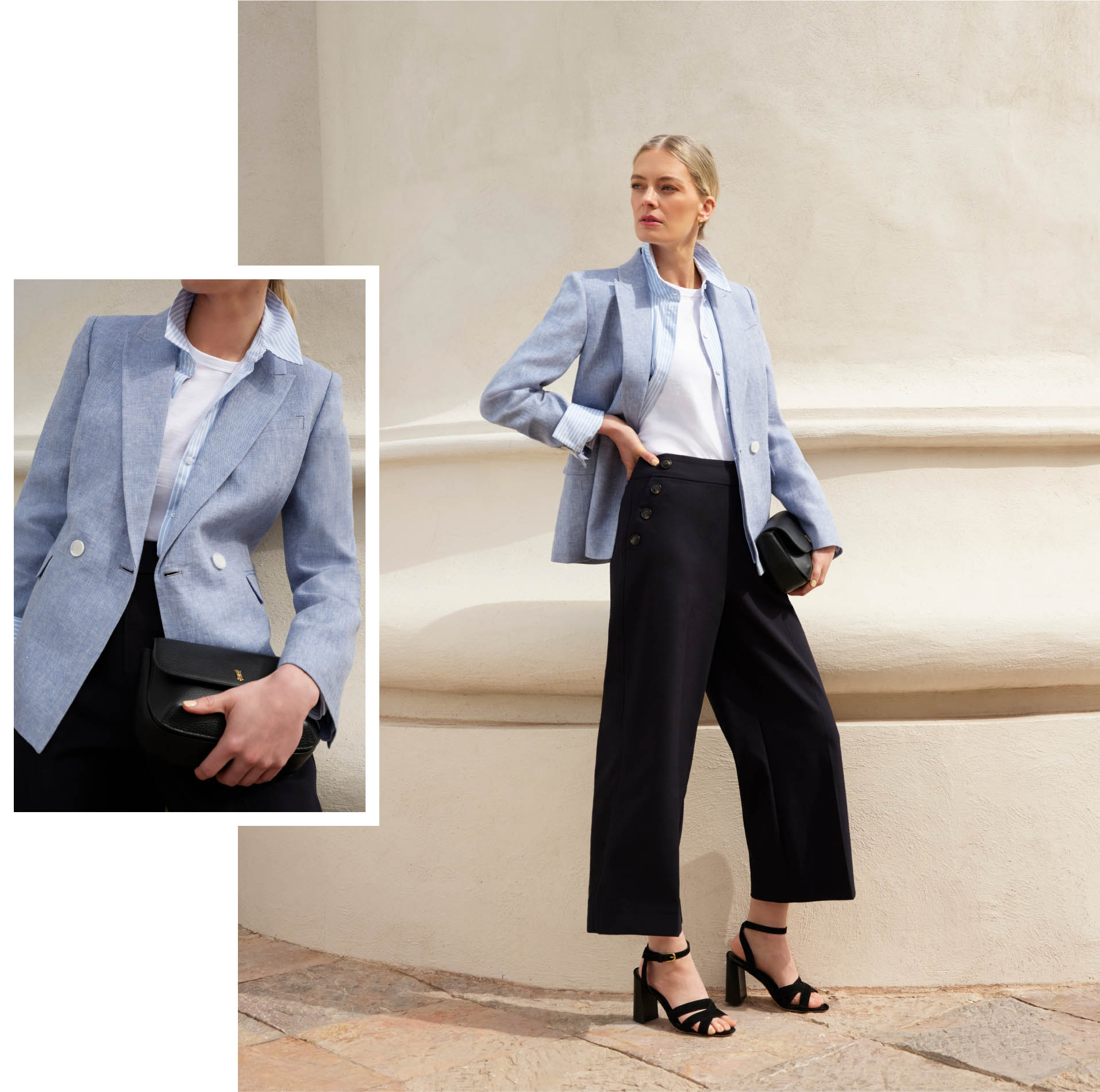 HOBBS BLUE LINEN JACKET & CROPPED TROUSERS
