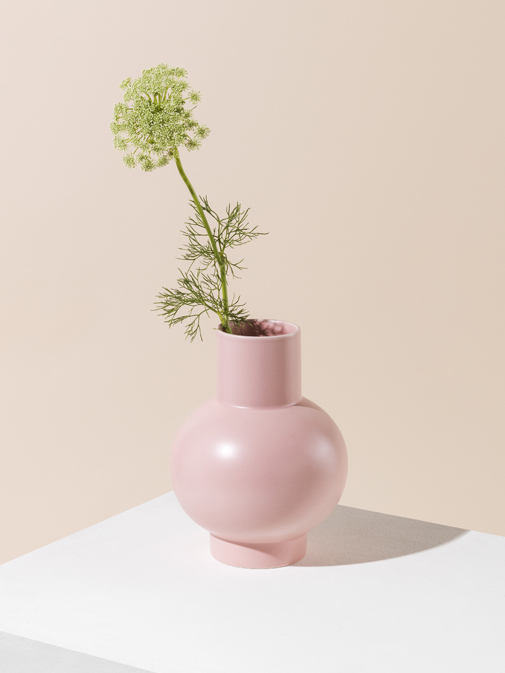A single stem can look as effective as a bouquet, here a styled with a curveaous pink vase. 