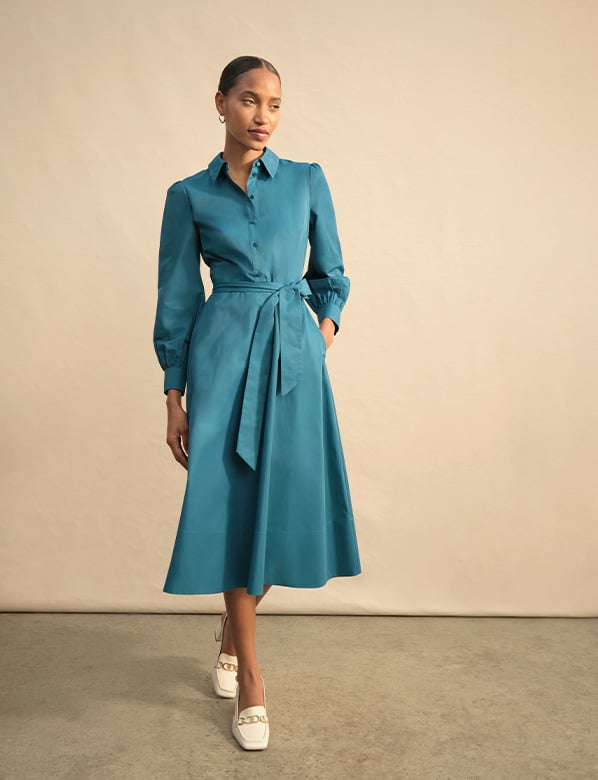 Blue shirt dress with belt