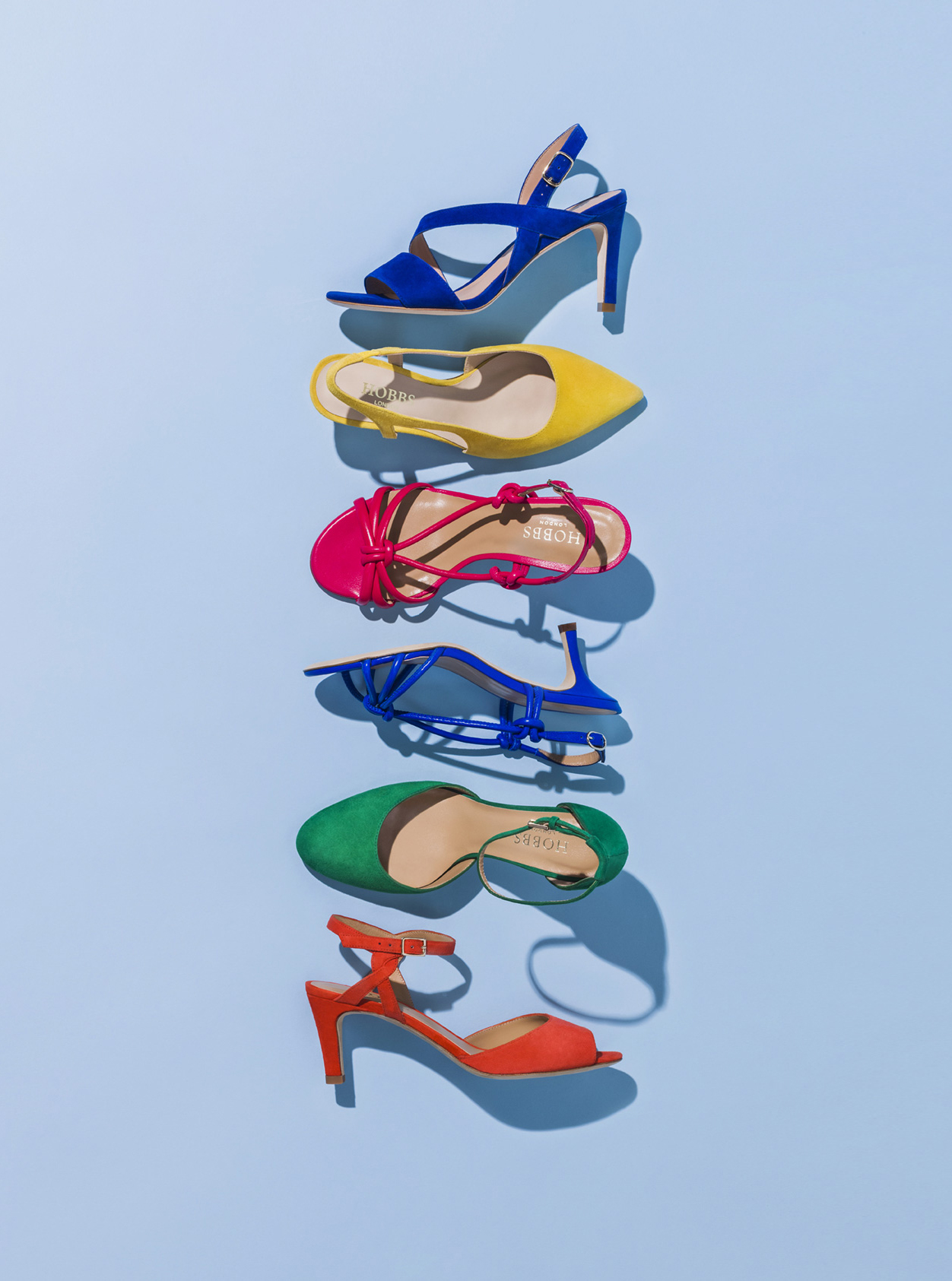 Heeled sandals by Hobbs in an array of bright and bold colours such as blue, yellow, pink, green and orange. Pair these colourful sandals with an elegant occasion dress or a smart trouser suit with a blazer for a contemporary look.