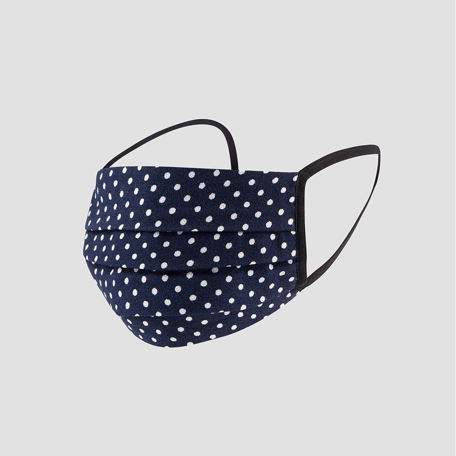 The Hobbs non medical, navy blue and white spotted fabric face mask.