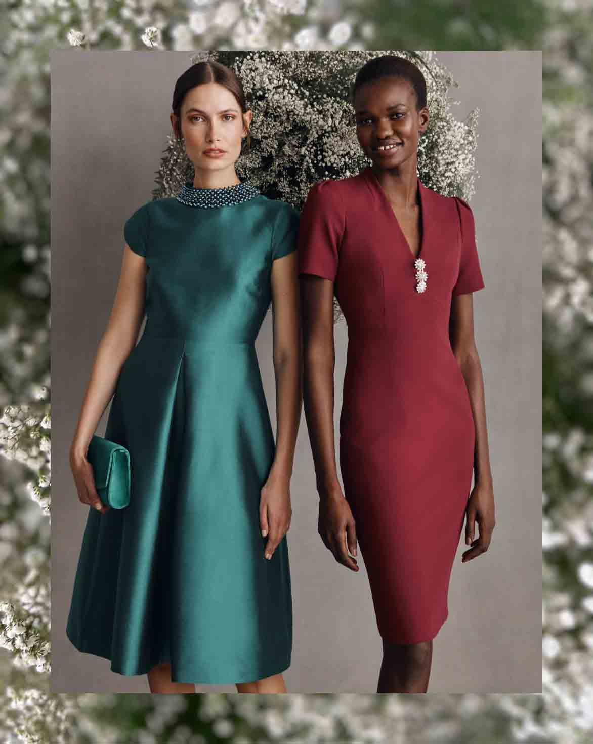 Hobbs models wear elegant occasion dresses.