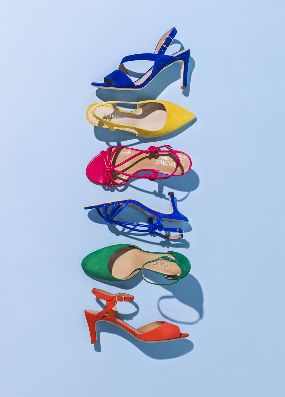 Heeled sandals by Hobbs in an array of bright and bold colours such as blue, yellow, pink, green and orange. Pair these colourful sandals with an elegant occasion dress or a smart trouser suit with a blazer for a contemporary look.