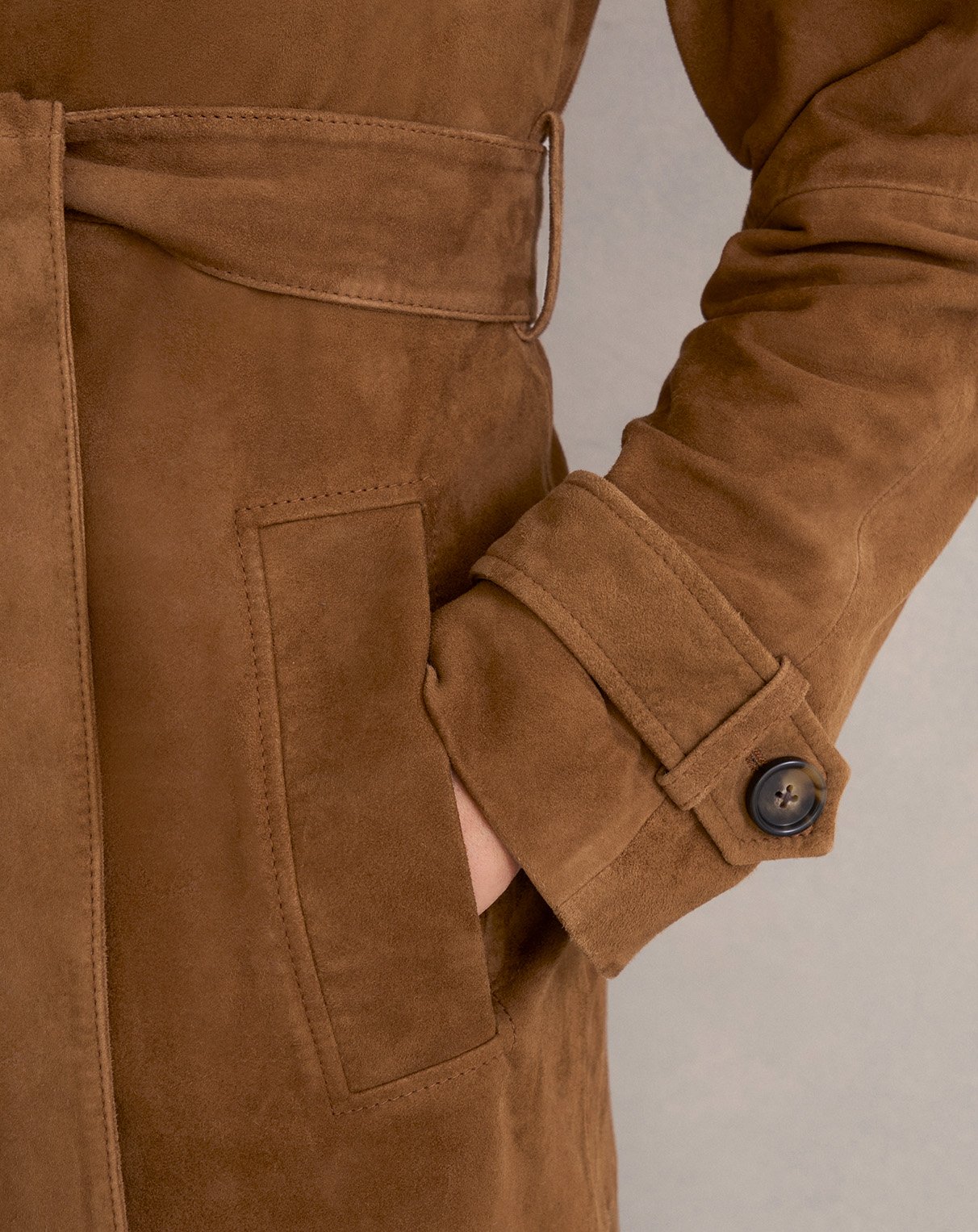 A close-up of a Hobbs leather skirt.