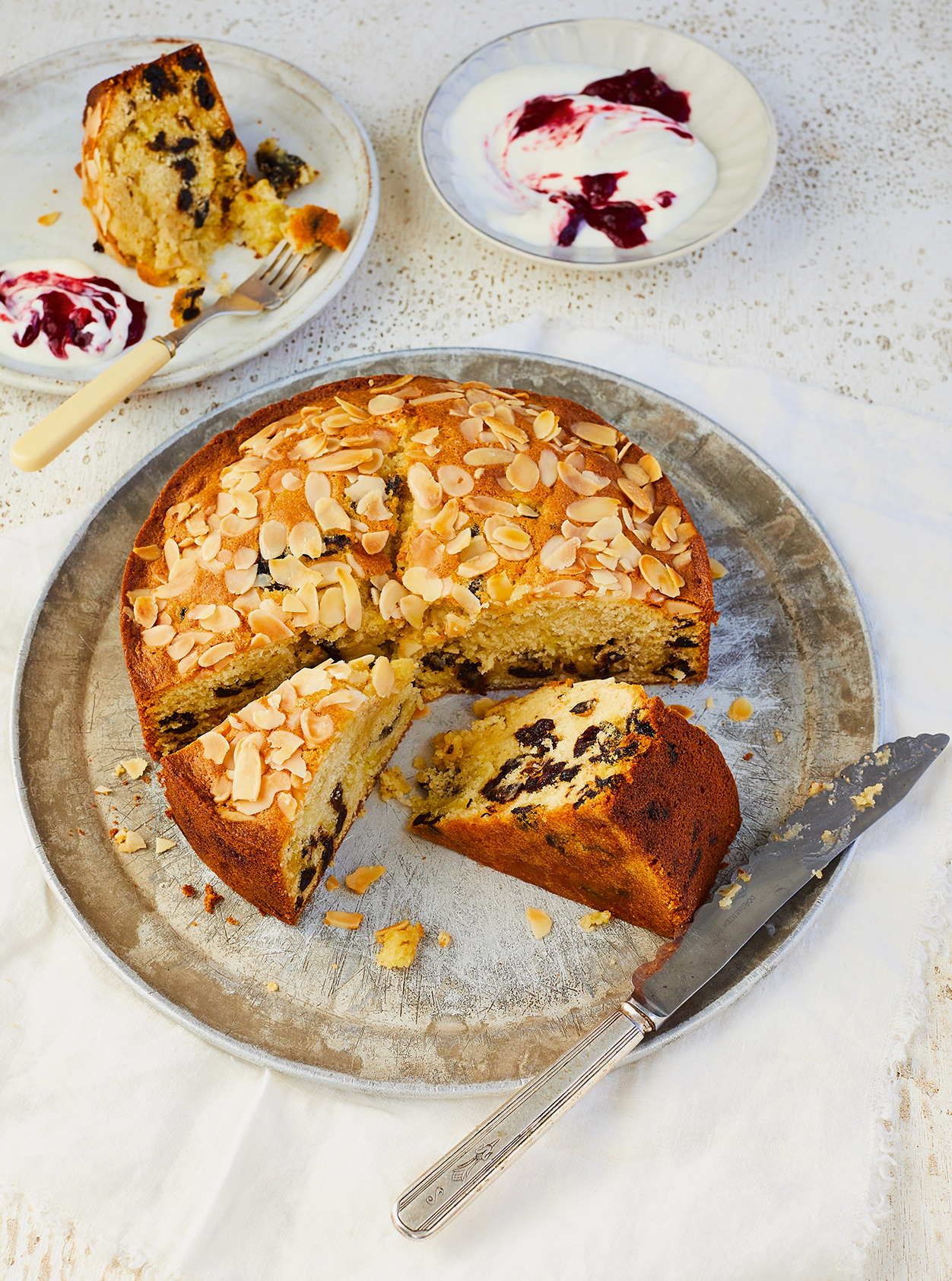The final product, Prue Leith's Bing cherry and almond cake 