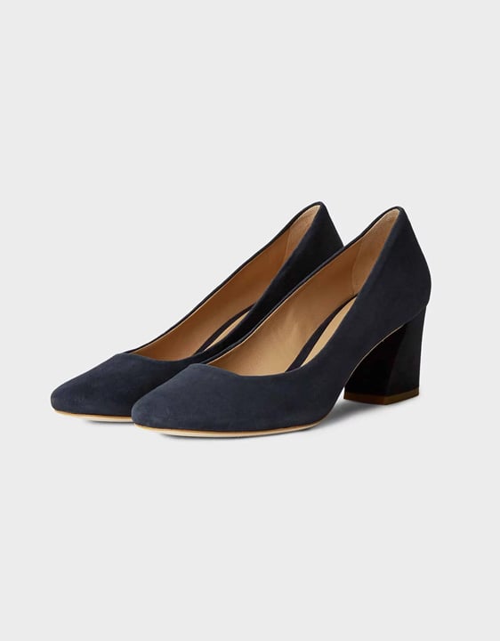 Hobbs classic black court shoe. Wear your block heel court shoes to work or to the races.