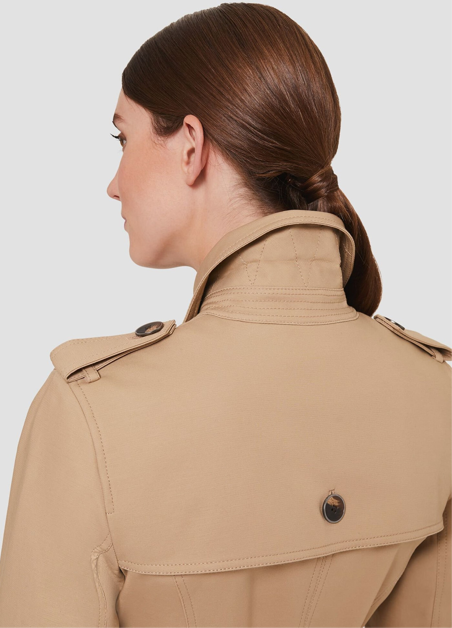 The back of a Hobbs model wearing a beige trench coat.