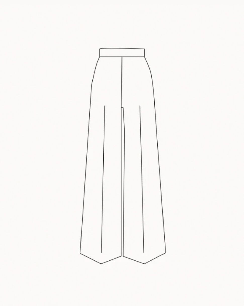 Sketch showing the silhouette of wide fit trousers.