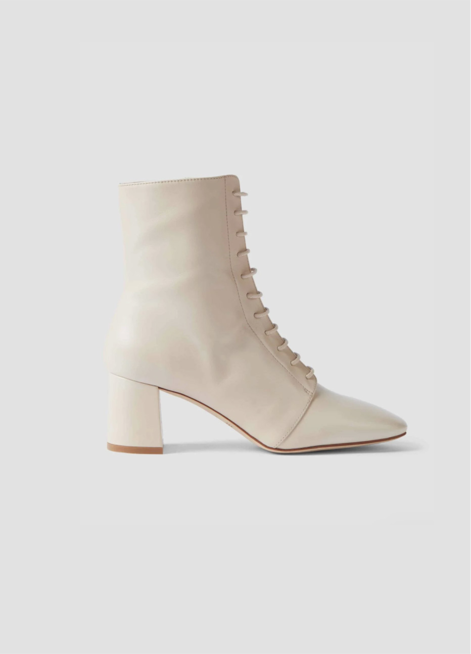 Women’s leather mid-heeled lace up boot in white from Hobbs.