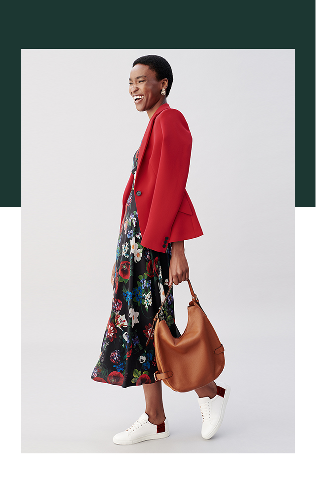 Navy Carly Dress With Red Jacket Outfit