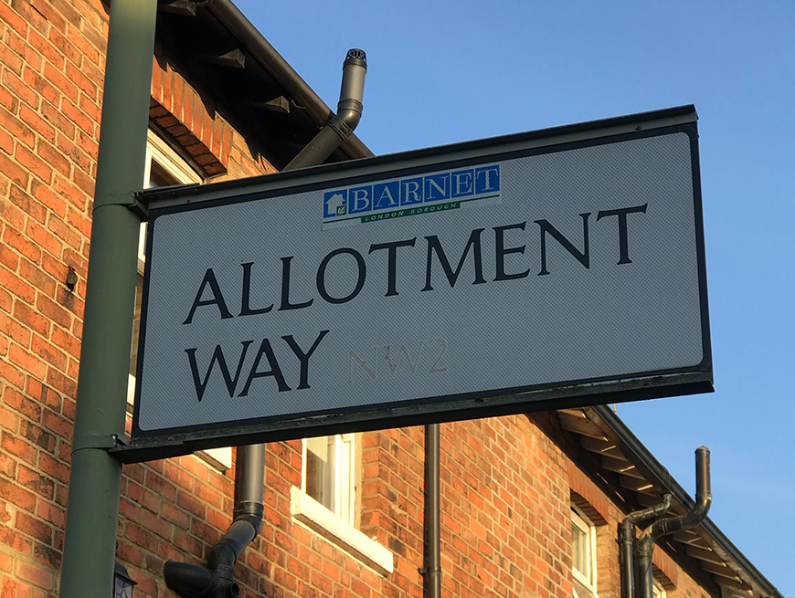 The street signage for Rosarie's allotment