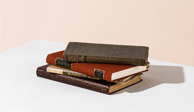 A pile of leather bound books