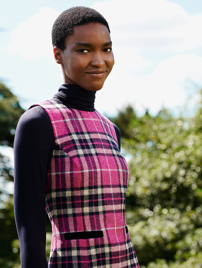 Alt text: A video showcasing Hobbs Autumn Winter 2020 Sustainability Collection made with Abraham Moon’s British made sustainable wool fabrics.