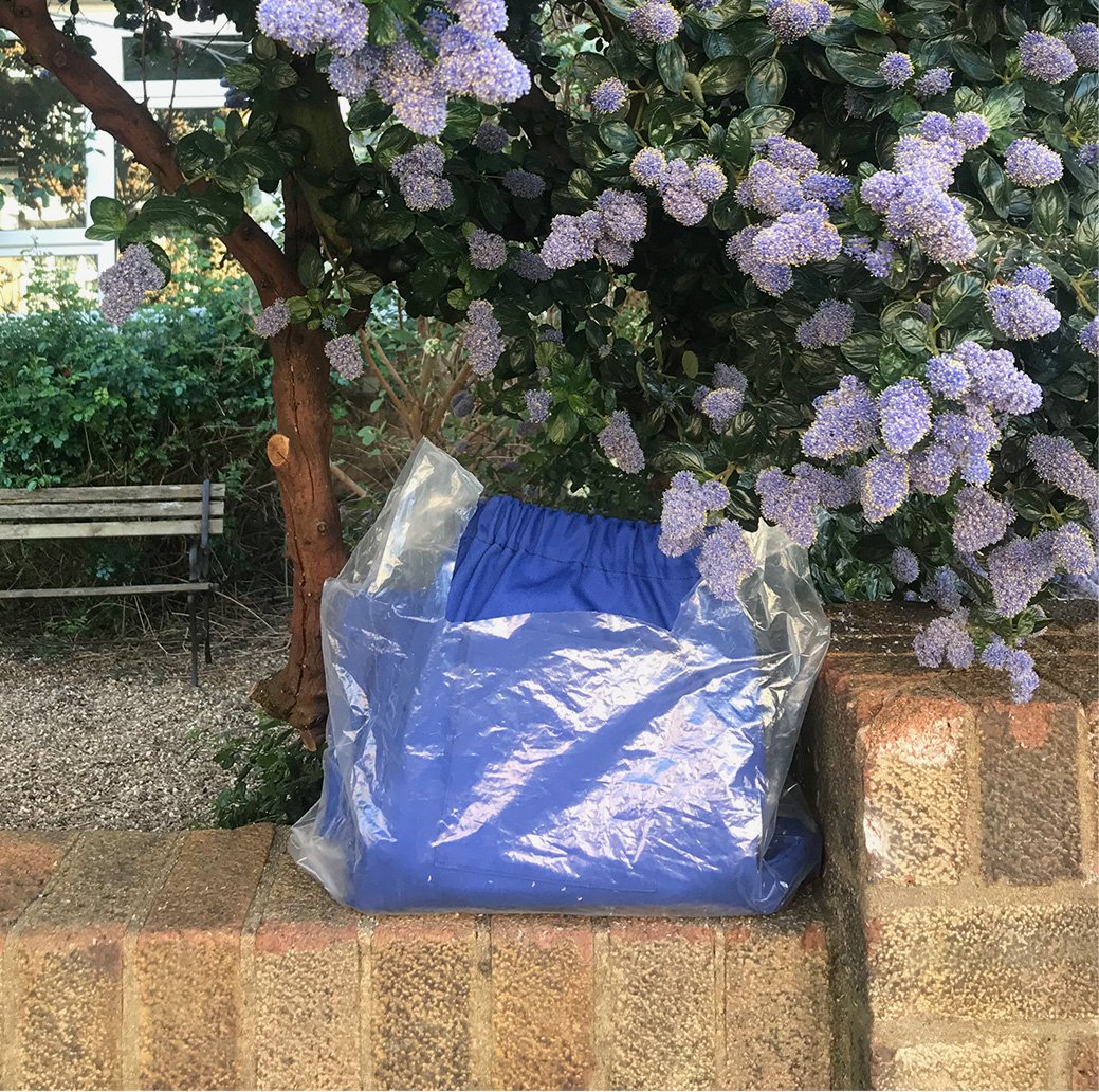 The material to make scrubs for the NHS left outside Laura's home by Scrub Hub